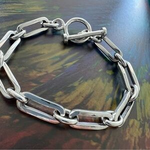 VINTAGE • Rhodium-Plated Sterling Silver Chain Toggle Bracelet